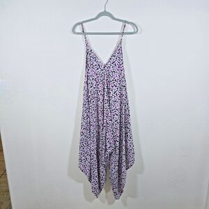 Floral Size Large Wide Leg V Neck Jumper Tent Romper Drop Crotch Harem Pink